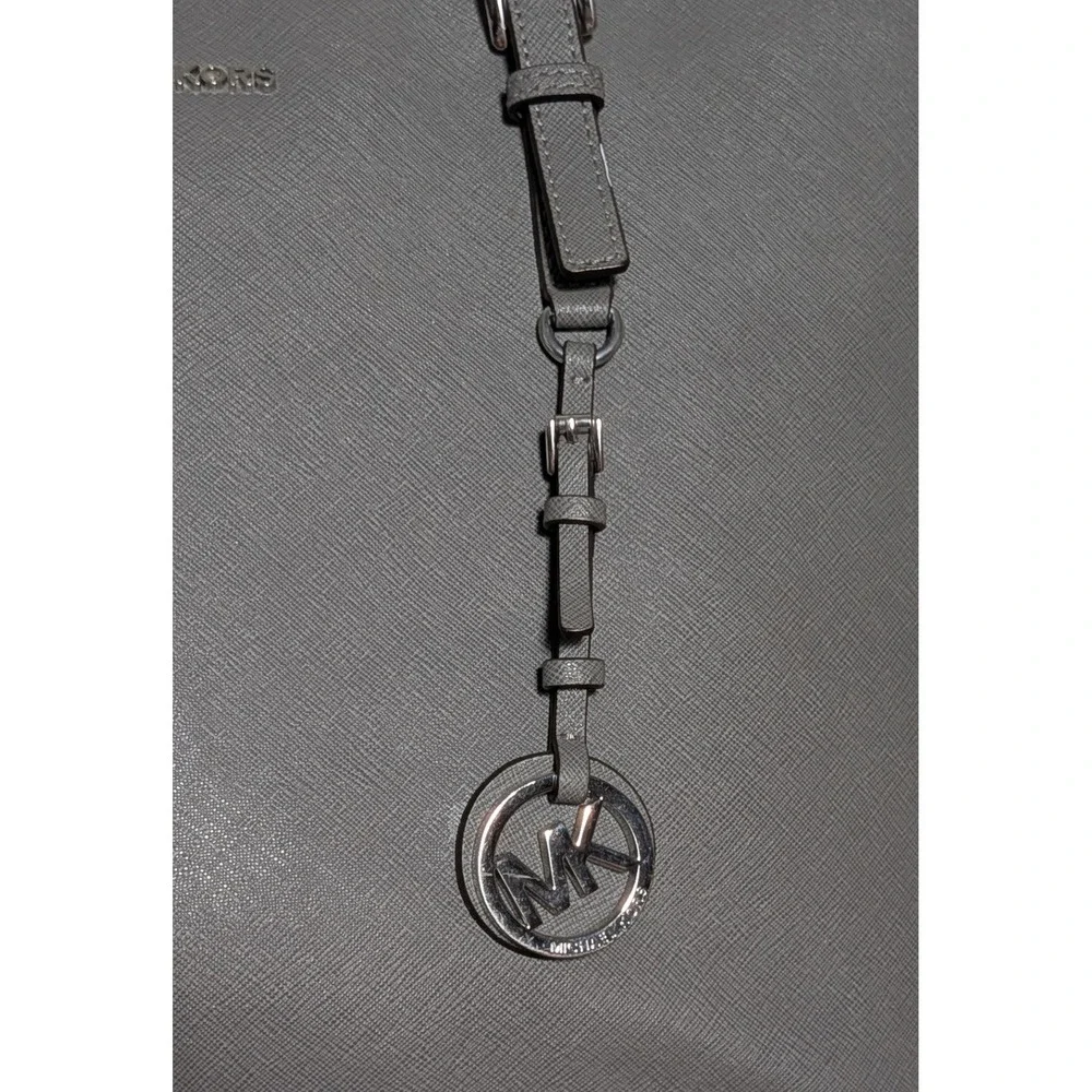 Michael Kors Jet Set Travel Tote Grey Saffiano Leather Large Shoulder Bag Silver